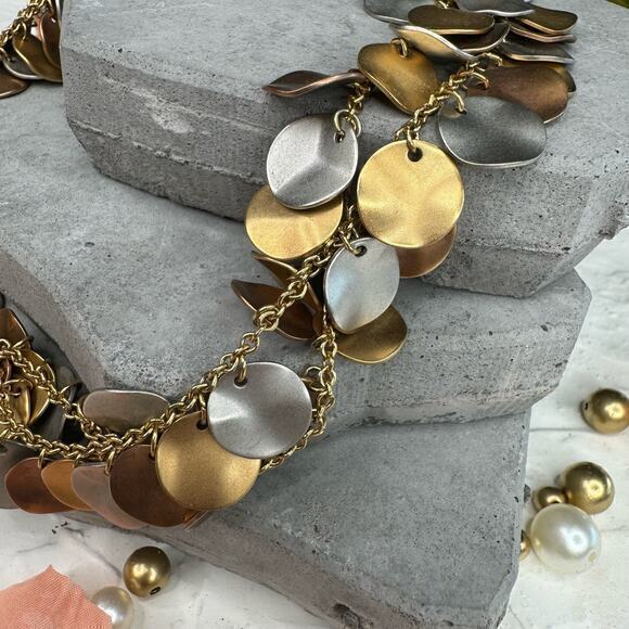 Vintage Napier Three Tone Disc Charm Silver Gold Bronze‎ Necklace - Picture 2 of 4